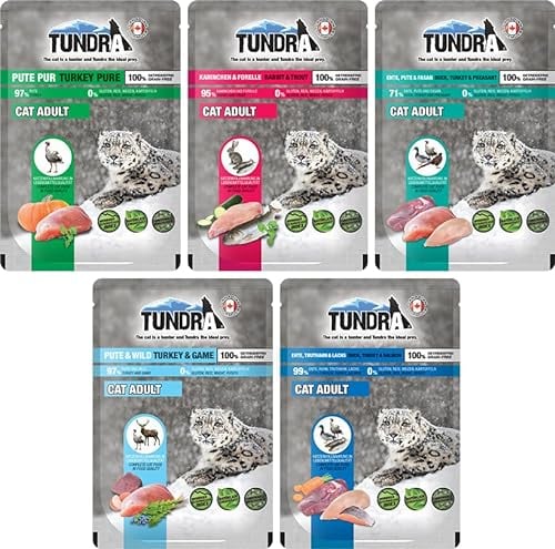 Tundra Katzenfutter 12x 85g Mixpaket | garantierter 4 Sorten Mix | Getreide- und Glutenfreies Nassfutter für Katzen |