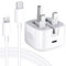 Charger for iPhone, 20W USB C Fast Charger with 2M Cable, Foldable Wall Charging Plug and 6.6FT Fast Charging Cable, UK PD Type C Power Adapter for iPhone 14/13/12/11/Pro/Pro Max/Plus/Mini/XR/XS/SE/X