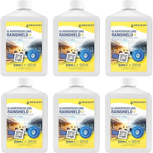 Maxxi Clean | 6x 500 ml Scheibenversiegelung [Rain Shield +] | Glasversiegelung | Nanoversiegelung | Regenabweiser mit Lotus-Effekt | Scheibenversiegelung mit Abperleffekt für klare Sicht