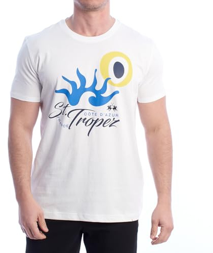 La Martina Yasser P24 Herren-T-Shirt mit Rundhalsausschnitt aus Baumwolljersey, Weiß, Optic White, 56