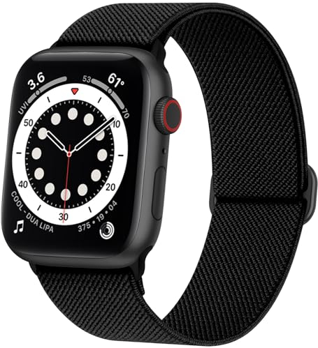 AMSKY Elastisch Solo Loop Band Kompatibel mit Apple Watch Armband 40mm 45mm 44mm 46mm 42mm 41mm 38mm 49mm Damen Herren, Textil Stoff für iWatch Armband Se Ultra Series 10 9 8 7 6 5 4 3 2 1, Schwarz