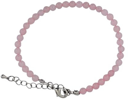 Taddart Minerals Bracelet de cheville en quartz rose naturel avec boules de 4 mm et rallonge - Fait main
