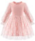 Arshiner Girls Dresses Tulle Kids Long Sleeve Dresses Lanternes Manches A-line Round Neck Dresses Party Autumn Winter Dress for Girls 3-4 Years Light Pink