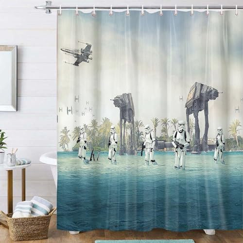 FAIRYGATE Duschvorhang Maritim Waschbar Duschborhang 180x180cm Antischimmel Textil Wasserabweisend Waschbar Polyester Badevorhänge mit 12 Duschvorhangringe für Badezimmer Badewanne B8527
