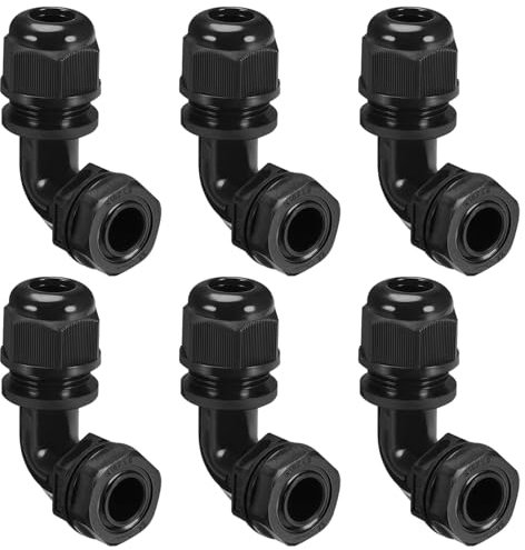 LeMotech M16 Cable Gland, 90 Degree Adjustable 6-10mm Strain Relief, Cord Connectors Nylon Joints with Gaskets, 6 Pcs, Black