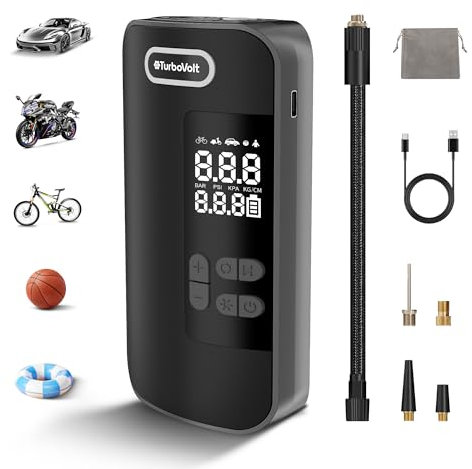 Tire Inflator Portable Air Compressor, 150PSI Rechargeable 2X Faster Cordless Air Pump, Portable Tire Inflator with Pressure Gauge & LED Light 4 Preset Modes, Electric Air Pump for Motor Bike Ball