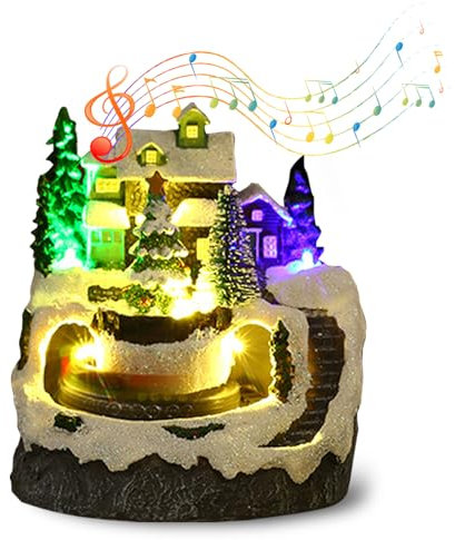Weihnachtsdorf Mit Beleuchtung, Weihnachtsdorf mit Musik, Weihnachtsdorf Figuren LED Lichter Kleiner Zug, Dekorative Weihnachtshäuser, für Weihnachtsfeiern Und Heimdekorationen (Weihnachtsbaum)