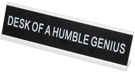 PATIKIL Funny Nameplate, 8x2 Novelty Desk Sign Plaque Aluminum Desk Name Plate with Base for Office, Silver White (Desk Of A Humble)