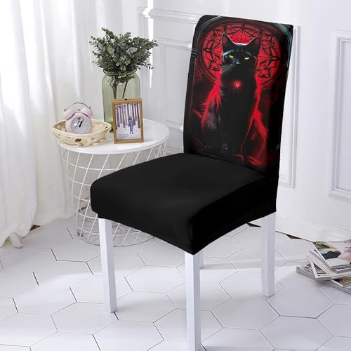 Stuhlhussen Schwarze Rote Katze Stuhlbezug Stretch Removable Hussen für Stühle Universal Stuhlhussen Schwingstühle Chair Covers für Hotel Hochzeit Bankett Küche Restaurant Party(4 Pieces)