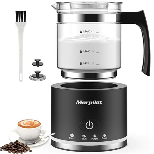 Morpilot Espumador de Leche Eléctrico, Espumador de Leche Eléctrico de Cristal, 4 en 1 Función, Gran Capacidad 500 ml, Diseño Dividido, Apto para Café, Leche Caliente, Capuchino, Moteado – Negro