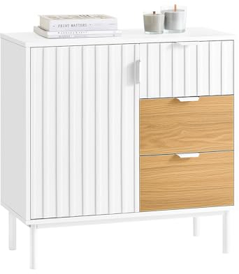 SoBuy Küchenschrank Sideboard Schrank Buffet Aufbewahrungsschrank Kommode Weiß-Natur BHT ca. 75x76x35cm FSB91-WN