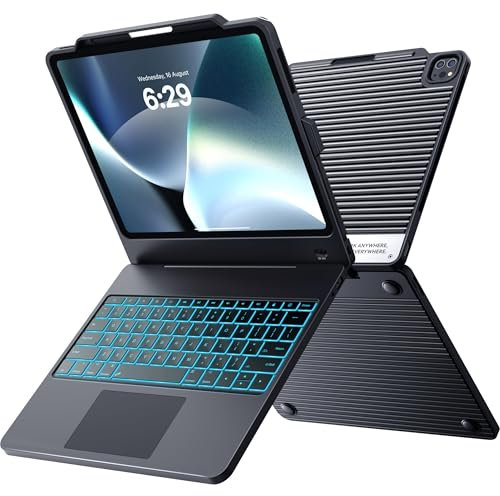 CHESONA Keyboard Case for ipad pro 12.9 inch (6th, 5th, 4th, 3rd Gen-2022,2021,2020,2018)，5-in-1 Hub Docking Station Keyboard case with HDMI/Multi-Gesture Touchpad / 7-Color Backlit，Black
