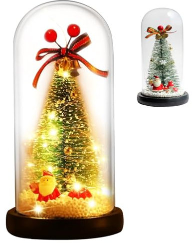 Albero di Natale a LED a cupola di vetro con albero di Natale in vetro da 8,7 pollici con luci a spago regali di Natale per bambini, ragazze al nuovo anno, compleanno, albero di Natale a LED