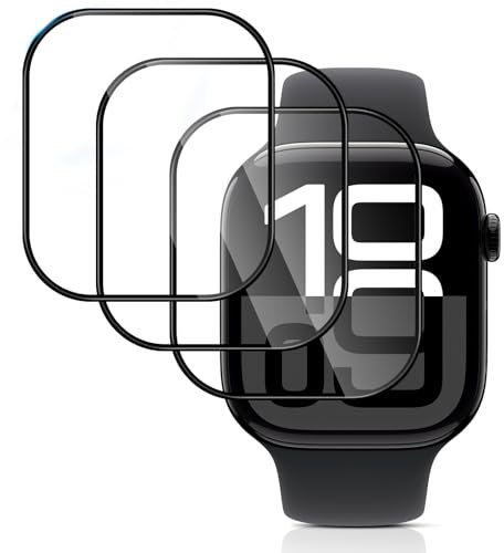 QULLOO 3 Stück Schutzfolie für Panzerglas für Apple Watch Series 10 46MM, 3D Displayfolie Anti-Bubble Displayschutz Displayschutzfolie Folie für Apple Watch Series 10 46MM