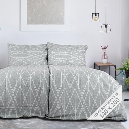 Andrea Simone Bettwäsche 140x200-100% Baumwolle RENFORCE Gold Exklusiv - Graue Streifen | Kissenbezug 70x90, Bettbezug, Bettwäsche-Set, Herbst, Allergiker Set, Premium Duvet Cover, Österreich