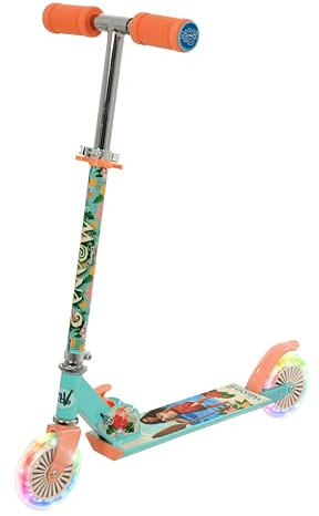Moana Kids Scooter for Girls and Boys - Folding Inline 2 Wheel Scooter - Boys Scooter and Girls Scooter - Adjustable Light Up Scooter - Two Wheel Scooter Wheels Light Up - 58x30x80cm