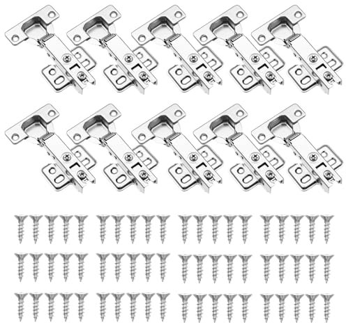 TMZDCJK Cabinet Hinges 10-teiliges rahmenloses, versenktes Soft-Close-Euroscharnier,Soft-Close-Schalter, automatisches Schließen, 105° Öffnungswinkel, 4D-Verstellung, gebürstetes Nickel