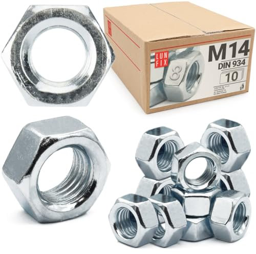 Sechskantmutter M14-10 Stück Festigkeit 8 Verzinkter Stahl, Regelgewinde DIN 934 Muttern für Schrauben, Metrisches Mutter für Gewindebolzen, Sechskantmuttern für Gewindestangen