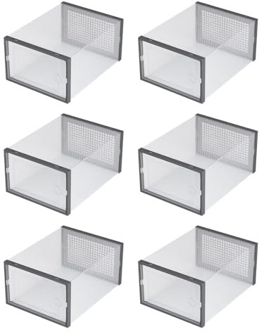 Hahhhha 6 Pcs Stackable Foldable Plastic Shoe Storage Boxes Organiser, Clear Shoe Box, Outdoor Shoe Storage(12.99x9.06x5.51inch)