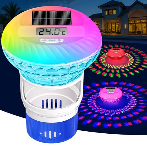 KingSom Dosierschwimmer Pool mit Thermometer,Digitaler Bildschirm Chlordosierer für Pool,Solar Dosierschwimmer mit Lichter,Tastersteuerung Pool Chlor Dosierer groß,Einstellbare Freigabe Chlorspender