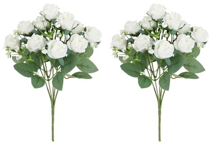 Benixmidart Artificial Flowers, Fake Roses Artificial Flowers Bulk with Stems, Artificial Flower Bouquet Bulk Fake Flowers for Home| Wedding| Party Decor (White)