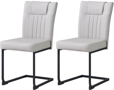 JYMTOM Freischwinger Schwingstühle 2er Set mit PU Kunstleder und hoher Rückenlehne, Esszimmerstühle mit mattem Metallgestell für Wohnzimmer Esszimmer Büro (2, Grau)