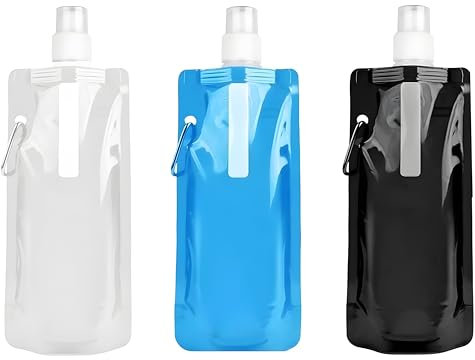 Shengruili Faltbar Trinkflasch,3 Stück Trinkflaschen Faltbar,Wiederverwendbare Trinkflasche Faltbar,Faltbare Wasserflaschen Set mit Schraubverschluss,für Wandern,Abenteuer,Reisen,Unisex Adult(500ML)