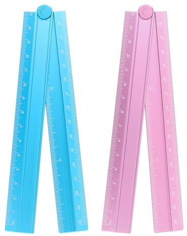 sourcing map 2pcs Folding Straight Ruler 30cm Metric Aluminum Alloy Protractor Foldable Angle Ruler Geometric Measure Tool with Angle Line for Architect Artist Office, Peacock Blue/Light Pink