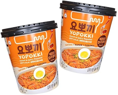 RAPOKKI Reiskuchen & Ramen Nudeln Sweet & Spicy - 2er Pack - Koreanische Instant Meal im Becher - OG ASIA - 2x 145g