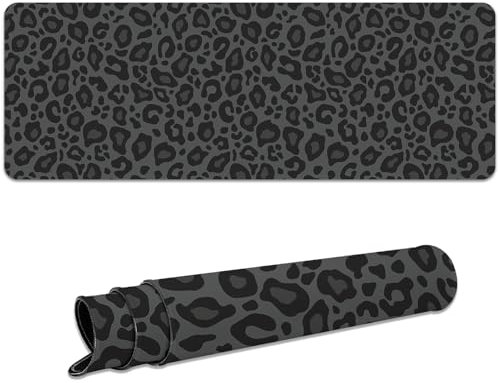 Ksriylm Gaming Mauspad,Schreibtischunterlage Leopard XL 800 x 300mm,Rutschfestes Schreibtischmatte mit Gummibasis,Genähte Kanten Laptop Schreibtischunterlage,Mauspad für Büro und Zuhause,Schwarz