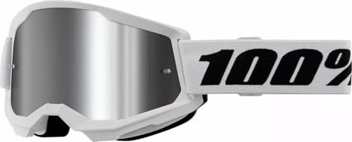 Parts Europe 100% Unisex Erwachsene MX Cross Brille Strata 2 weiss - mirror Lens