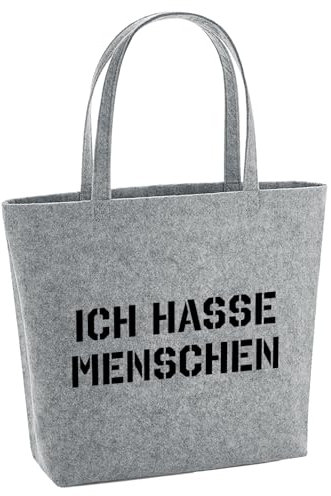 Huuraa Einkaufstasche Ich hasse Menschen Geschenk 22 Liter Grey Melange Filz Ich hasse Menschen Accessoire