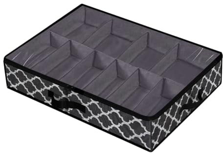 Vocdikficy Caja de Almacenamiento de Zapatos Debajo de la Cama, Organizador de Cajones para Almacenamiento de Zapatos, Caja Plegable para 12 Pares de Zapatos, Negro (A)