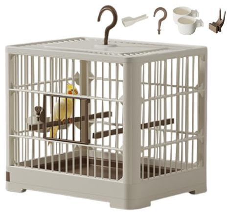 Vogelkäfig für Wellensittiche, Reisekäfig für kleine Vögel, tragbarer Behälter für Reise-Transporter – mit Stehstange, Abnehmbarer Platte und Griff