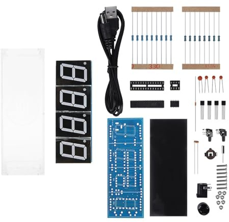 Cocoarm Digitaluhr-Bausatz, DIY-LED-Uhr-Bausatz, 4-stelliger Elektronischer LED-Wecker mit Zeit-, Temperatur- und Datumsanzeige, Alarm-Timer, Automatische Lichtsteuerung, PCB-Größe 9,5 (Blue)