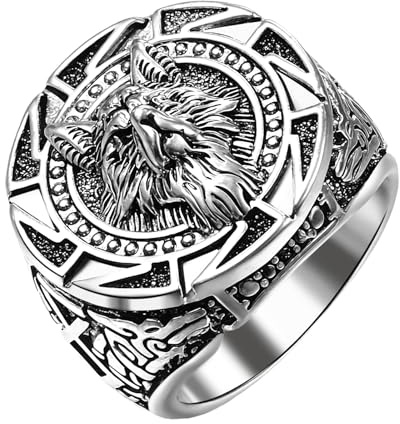 JewelryWe Wikinger Wolf Ring Herren Vintage Edelstahl Herren-Ring Nordischer Fenrir Siegelring mit Runen Gothic Punk Fingerring Bandring Keltischer Amulett Schmuck für Männer Freund Vater