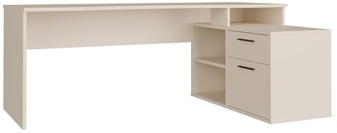 Forte TEZAUR Schreibtisch 200, moderner Schreibtisch in L-Form mit integriertem Schrank, Büro, Jugendzimmer, Holzwerkstoff, Kaschmir Beige, 200 cm breit x 75,7 cm hoch x 121,8 cm tief