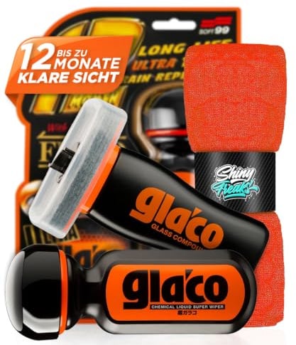 Soft99 Glaco Glass Compound Roll On 100ml + Ultra Glaco 70ml Set | Glas vorbereiten, versiegeln und ausarbeiten – abgestimmtes 3-teiliges Glaco Set inklusive weichem Mikrofasertuch