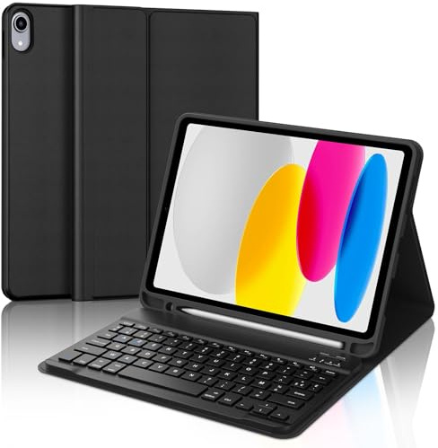 Coque Clavier pour iPad A16 11e Génération 2025/10e Génération 2022, AZERTY Français Housse Clavier Bluetooth Magnétique Détachable avec Porte Crayon pour iPad 10/11eme Gén 10.9/11 Pouces, Noir