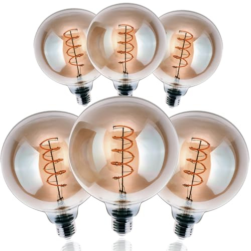 Lumiled LED Filament Leuchtmittel E27 G125 6W Ersetzt 50W 660lm 2200K Extra Warm Smokey Glas 360° Abstrahlwinkel – 6er Pack Globe Form Dekoratives Retro Licht Nicht dimmbar