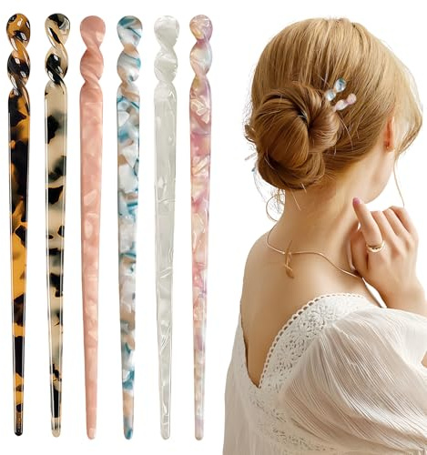 GAZIL Juego de 6 Palillos para el Pelo de Mujer, Horquillas de Estilo Chino Vintage, Pasadores para el Cabello Franceses para Moños y Recogidos
