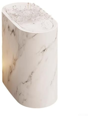 HOHOVYVY Narrow Bin Made of PP Plastic with Tight Close Lid Marble and Wood Pattern Space Saving for Small Spaces Double Inserts for Bathroom and Kitchen (White)