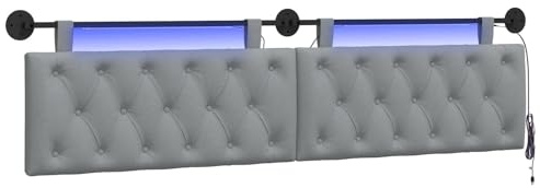 vidaXL Hängendes Kopfteil Mit LED Licht Hellgrau Stoff, Moderner Schlafzimmerkopf, rechteckiges Polster, Cozier Rückenlehne, minimalistische Deko, platzsparend