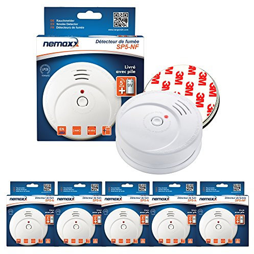 Nemaxx 6885 SP5-NF Rauchmelder-hochwertiger Rauchwarnmelder mit sensibler fotoelektrischer Technologie nach EN 14604 mit NF-Zertifikat + 5X Magnethalterung, 5er-Paket, 5 Stück