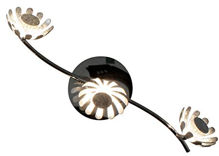 Dreiflammige LED Deckenleuchte BLOOM im Florentiner Stil mit Blumen Motiv, Metall Blattsilber