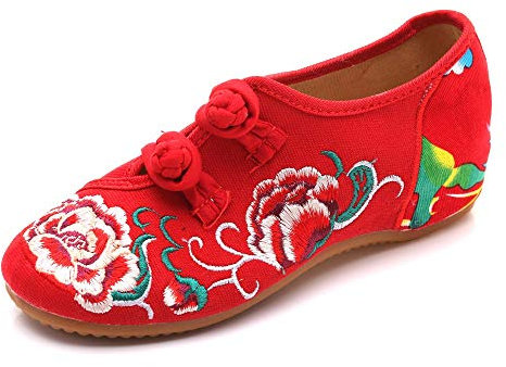 Lazutom - Mocasines de Lona para Mujer, Color Rojo, Talla 39 1/3