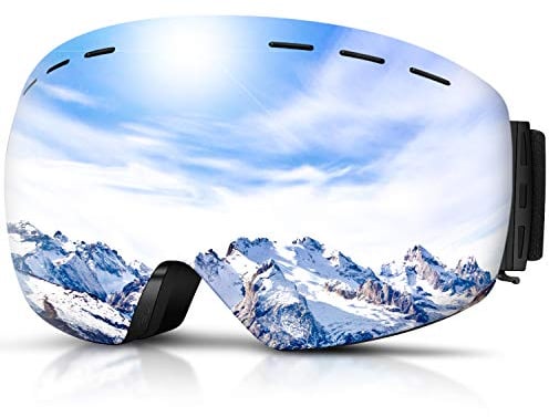 DADA-PRO Skibrille Herren Damen Snowboardbrille für brillenträger, Rahmenlose OTG Schneebrille für Erwachsene, Anti-Fog, 100% UV-Schutz (Silber)