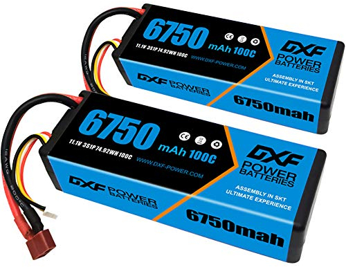 DXF 3S Lipo Batterie 6750mAh 11,1V 100C 3S Hard Case Batterie avec connecteur T pour FPV Racing Drones Hélicoptère RC Evader BX Auto Car Truck LKW Truggy RC Hobby (2 Paquets)