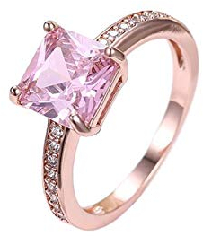 Beydodo Ring Damen Vergoldet mit Stein, Verlobungsring Rosa Prinzess Zirkonia Partnerring Rosegold Eheringe Nickelfrei Gr.49 (15.6)