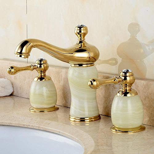 Rubinetteria per bagno a 3 fori oro giada naturale ottone Miscelatore vasca da bagno calda e fredda